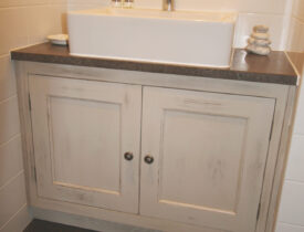 Aged Vanity Unit with black stipple finish granite. Knights Country Kitchens