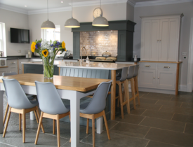 Impressive Manor House Kitchen offering excellent bespoke design, manufacture and fitting. Oak and Farrow & Ball colours. Bespoke Kitchens Suffolk