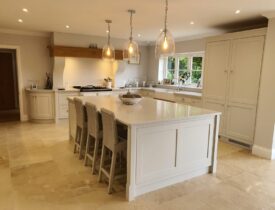 Desired Dream Kitchen an impressive family kitchen with clean lines and oak accents. Design, manufactured and installed by Knights Country Kitchens.