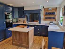 Take a look at this Bold Blue & Oak Kitchen bespoke built Kitchen. Call us to discuss your ideas. Suffolk, Essex. Hertfordshire